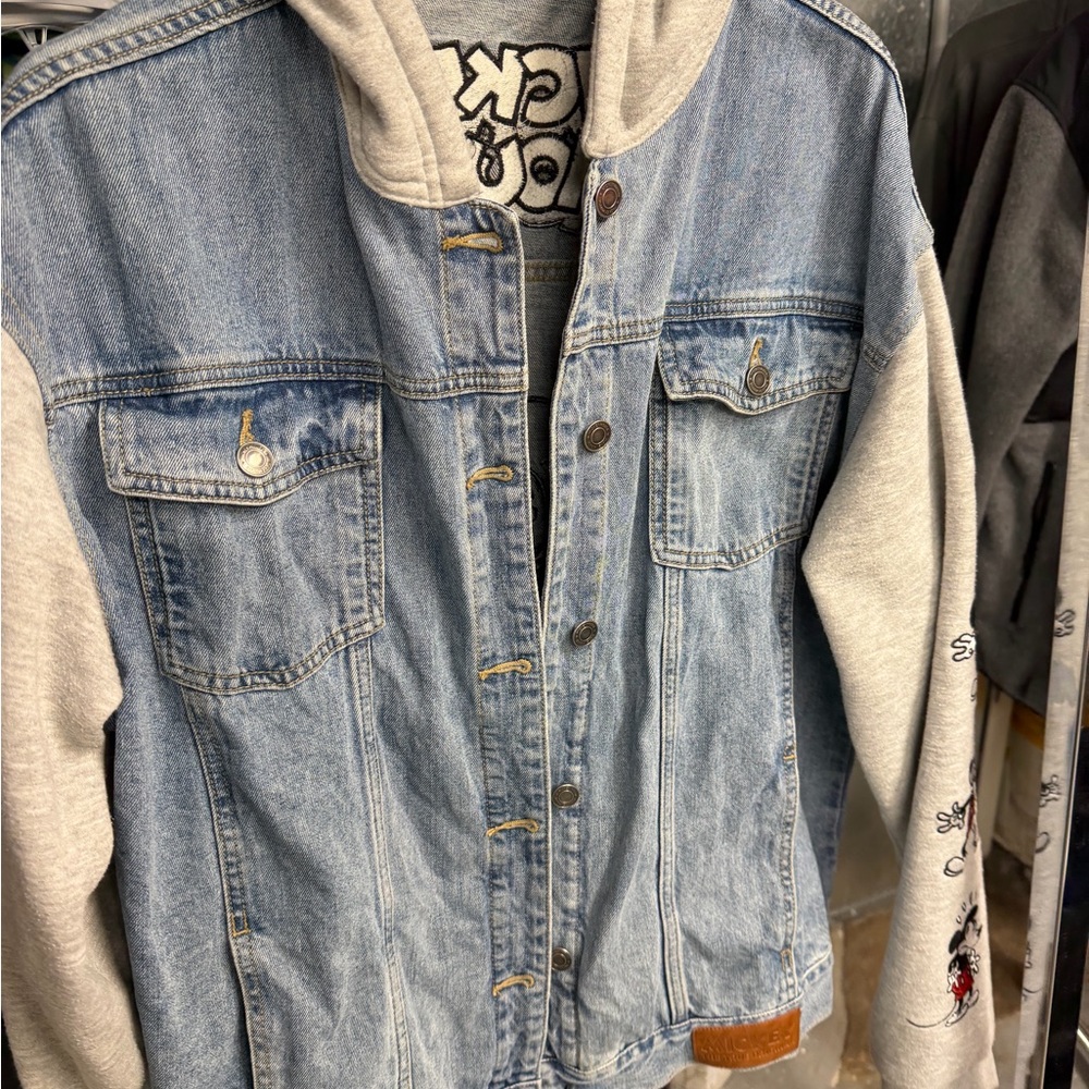 Disney Blue Denim Jacket Mickey Mouse on the arms and back picture